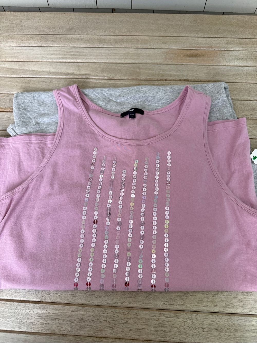 GAP Pink Sequin Stripe Cold-Shoulder Tank